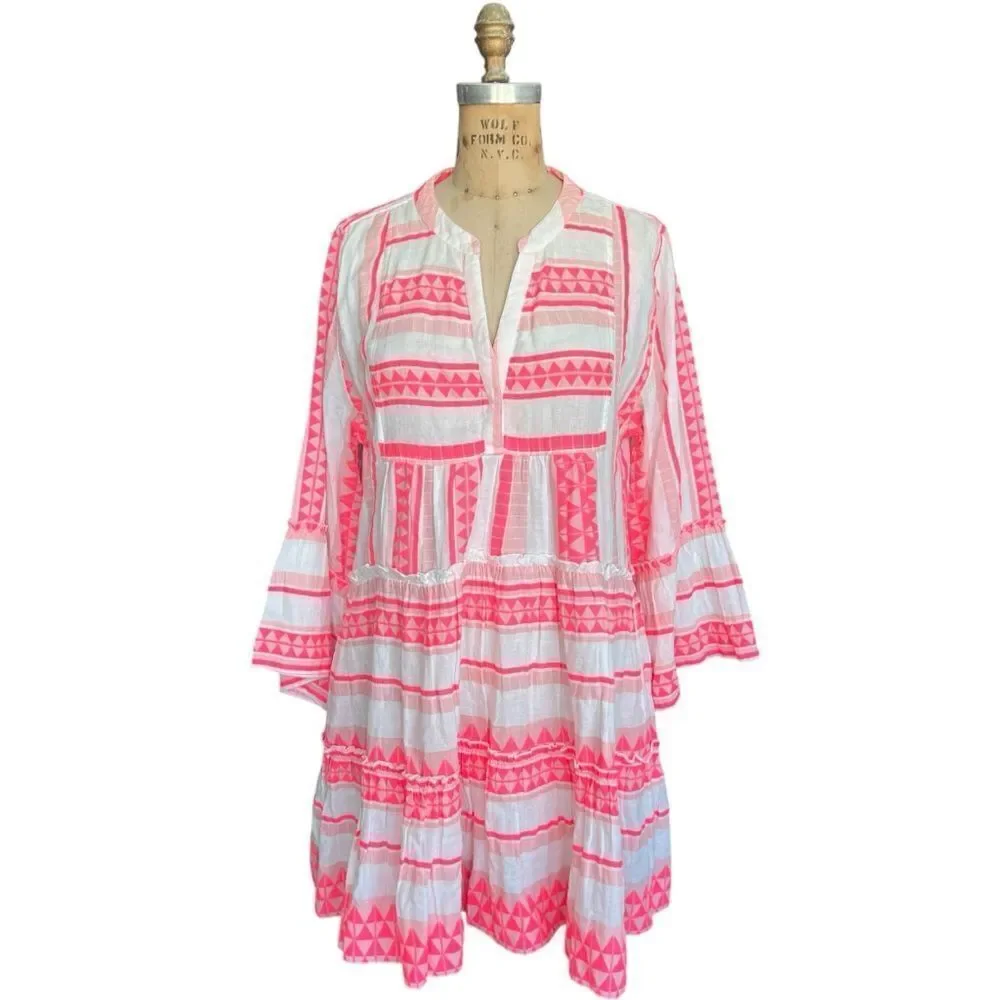 ELAN Pink & White Geometric Tunic Dress - Size Large